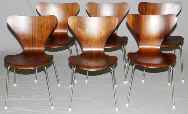 FRITZ HANSEN DANISH LILY CHAIRS SIX: FRITZ HANSEN, DANISH LILY CHAIRS, SIX, H 30", DESIGNED BY ARNE JACOBSEN:Lily armless chairs, designed by Arne Jacobsen, manufactured by Fritz Hansen in Denmark.