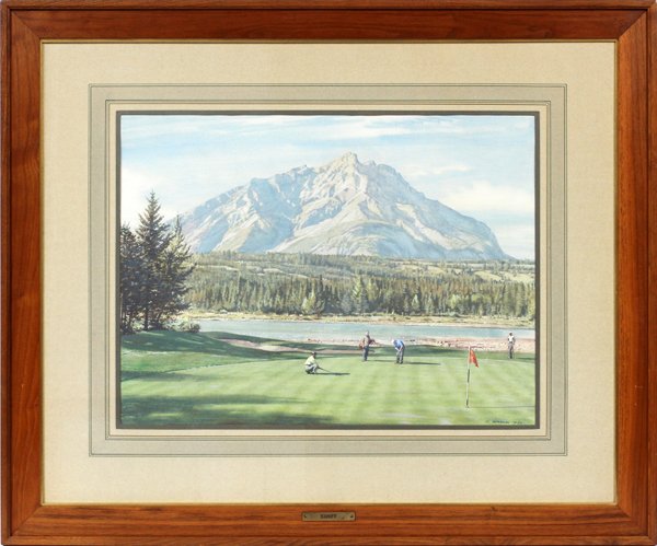 ARTHUR WEAVER WATERCOLOR & GOUACHE ON PAPER 1960: ARTHUR WEAVER (BRITISH, 1918-), WATERCOLOR & GOUACHE ON PAPER, 1960, H 17 1/4", W 23 1/2", "BANFF":Framed; signed and dated lower right.