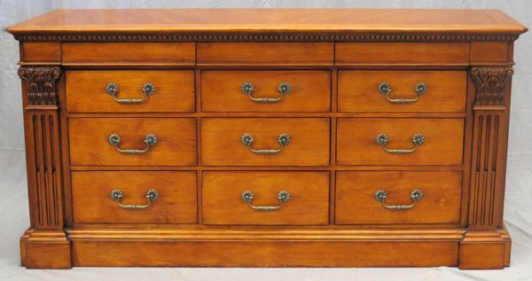 HICKORY & WHITE PINE BUFFET: HICKORY & WHITE PINE BUFFET, H 37", L 76":Hickory and white pine buffet, featuring stop-fluted columns; W 20".