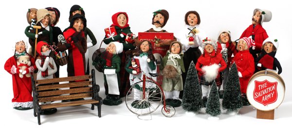 BYER'S CHOICE LTD COLLECTION-XMAS VILLAGE PEOPLE: BYER'S CHOICE LTD. COLLECTION OF CHRISTMAS VILLAGE PEOPLE, 50 PCS:Including 44 village people, together with a bench, one bike, a dog, and more.