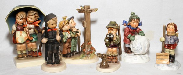 HUMMEL BISQUE FIGURES SIX: HUMMEL BISQUE FIGURES, SIX, H 5"-7":Including 1 Full Bee mark, 1 U. S. Zone, and 4 Goebel marks.