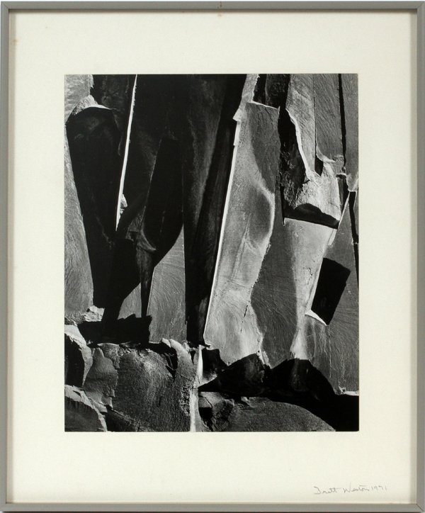 BRETT WESTON PHOTOGRAPH 1971: BRETT WESTON [AMERICAN, 1911-1993], PHOTOGRAPH, 1971, H 12 3/4" W 10 1/2", PORTFOLIO PRINT #13:Pencil signed and dated at the lower right, portfolio print #13, abstract scene of rock formations. Image