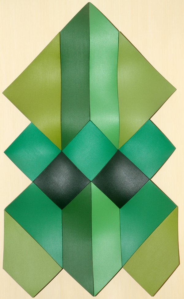 LARRY HOLMES ACRYLIC ON CANVAS WALL SCULPTURE: LARRY HOLMES [AMERICAN, 20TH C.] ACRYLIC ON CANVAS WALL SCULPTURE, H 61" W 35", "WHO SITS ON THE SILVER?":Signed and titled, "Who Sits on the Silver?" at the reverse, made up of 15 sections of acrylic