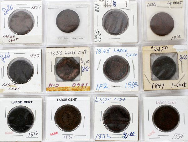 U.S 1822- LARGE PENNY MATRON HEAD BRAIDED ETC: U.S 1822- LARGE PENNY MATRON HEAD, BRAIDED, ETC (12):1831 (1), 1832 (1), 1834 (1), 1838 (1), 1845 (1), 1847 (2), 1849 (1), 1851 (2), 1856 (1). For a high resolution photo