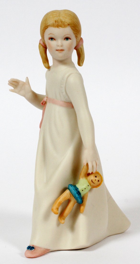 CYBIS BISQUE FIGURE OF WENDY: CYBIS BISQUE FIGURE OF WENDY, H 7":Holding a doll. For a high resolution photo CLICK HERE