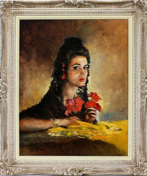PAL FRIED OIL ON CANVAS: PAL FRIED, OIL ON CANVAS, 30" X 24", SENORITA:Portrait of Spanish beauty; signed; framed. Pal Fried, 1893 - 1976. For a high resolution photo CLICK HERE