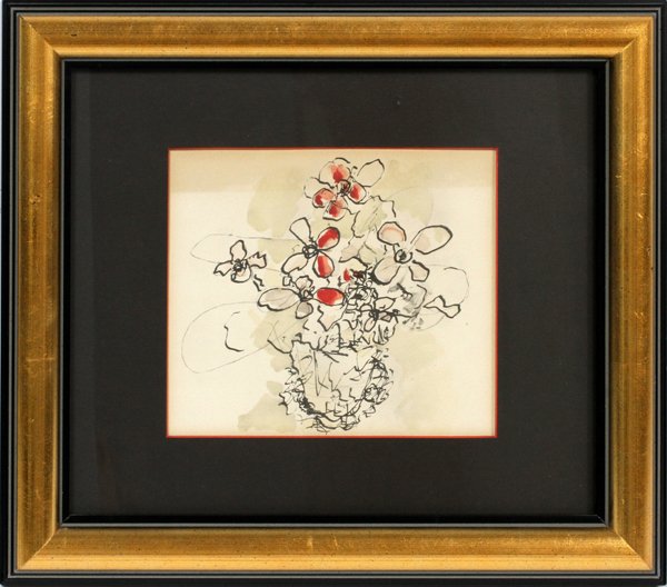 GEORGES BRAQUE LITHOGRAPH RED FLOWERS: GEORGES BRAQUE, LITHOGRAPH, RED FLOWERS, 6 3/4" X 7 1/2":ED. OF 900 VISIBLE PAPER SIZE, is 6 3/4" x 7 1/2". Label from London Grafica Arts. From The Solitaire, For a high resolution photo