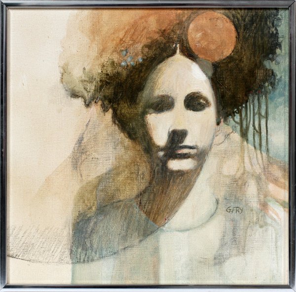GINNY FRY CONTEMPORARY OIL ON CANVAS: GINNY FRY, CONTEMPORARY OIL ON CANVAS, H 11", W 11", "WALLIS":Signed in the lower right; framed. For a high resolution photo CLICK HERE
