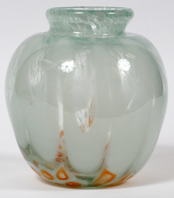 HERB BABCOCK ART GLASS VASE 1975: HERB BABCOCK ART GLASS VASE, 1975, H 7 1/2" DIA 6":Signed and dated at underside.