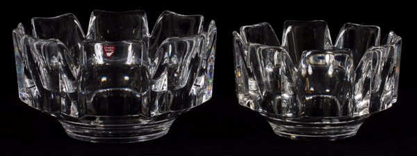 ORREFORS SWEDISH CRYSTAL BOWLS TWO & 5 & 9: ORREFORS, SWEDISH CRYSTAL BOWLS, TWO, H 4.5" & 5", DIA 7" & 9":Signed.