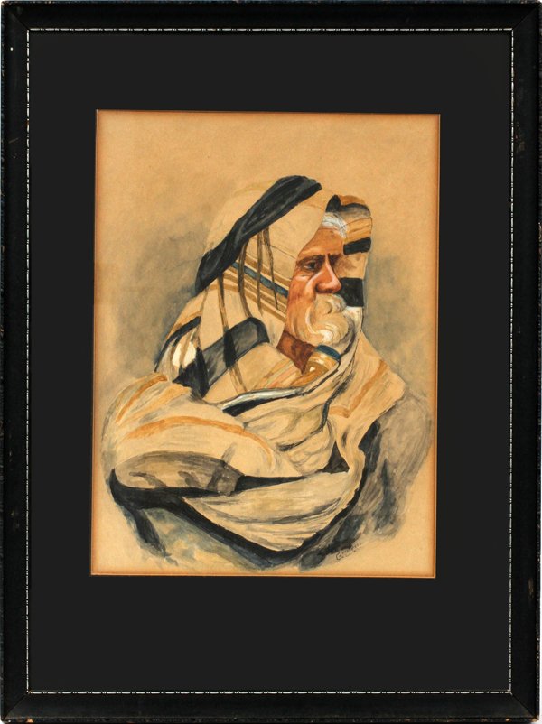 CARROTHERS WATERCOLOR & GOUACHE: CARROTHERS, WATERCOLOR & GOUACHE, H 11 1/2", W 8 1/2", PORTRAIT:Signed lower right, depicting the profile of a Middle Eastern man. Framed and matted under glass, measuring H. 11 1/2" x 8 1/2" visible.