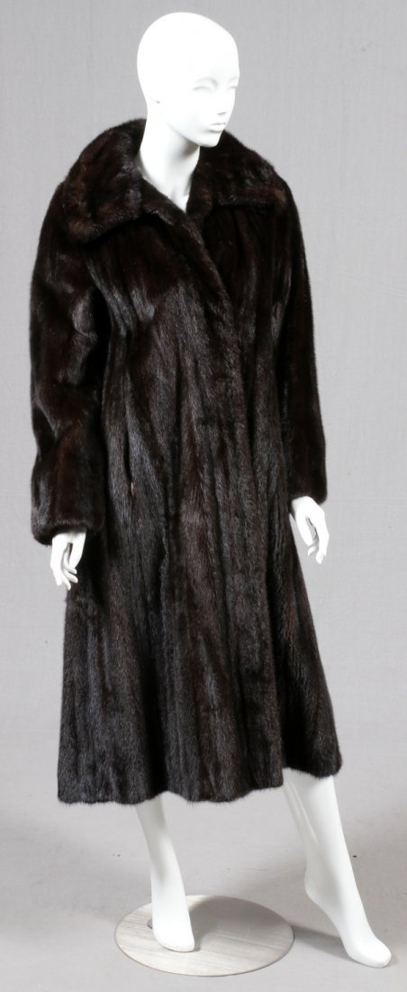 BRICKER FURS BLACK EMERALD MINK FULL-LENGTH COAT: BRICKER FURS 'BLACK EMERALD' MINK FULL-LENGTH COAT: Label: Furs by Bricker. Embroidered " MONA H".