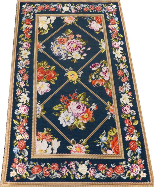 CHINESE NEEDLEPOINT MAT: CHINESE NEEDLEPOINT MAT, 4' 10" X 3' 0":Wool.