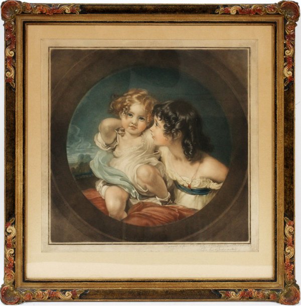 SAMUEL ARLENT EDWARDS MEZZOTINT: SAMUEL ARLENT EDWARDS [BRITISH, 1861-1938], MEZZOTINT, H 15" W 14 1/2", TWO CHILDREN:Pencil signed at the lower right, depicting a portrait of two young children with curls in their hair. Measuring H.