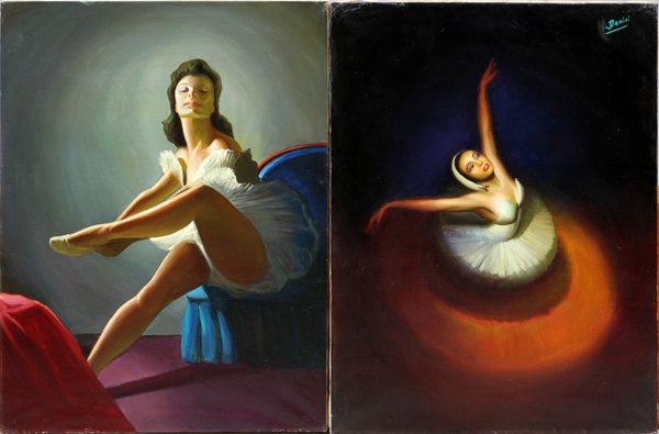DENISI SOUTH AMERICAN OILS ON CANVAS AFTER 1950, 2: DENISI, SOUTH AMERICAN OILS ON CANVAS, AFTER 1950, 2, H 32", W 24", BALLERINAS:Only one is signed (upper right); unframed. Argentinian materials stamp on verso of canvas of one painting.