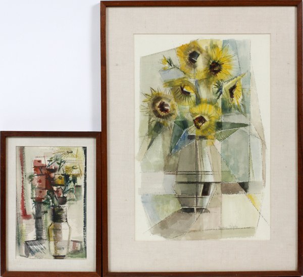MARY JANE BIGLER WATERCOLORS, TWO: MARY JANE BIGLER [AMERICAN], WATERCOLORS, TWO, H 22" W 14", FLORAL STILL LIVES:Including two watercolors depicting scenes of flower still lives, pencil signed at the lower left and lower right. Smalle