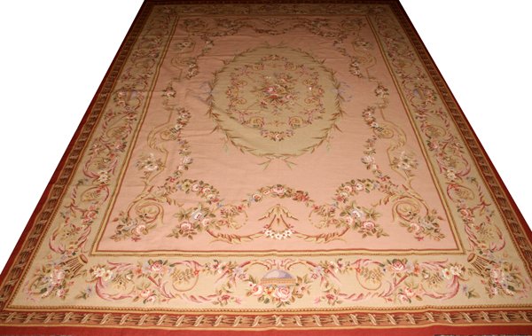 HAND WOVEN AUBUSSON WOOL TAPESTRY: HAND WOVEN AUBUSSON WOOL TAPESTRY, 11' 5" X 8' 5":Having a central floral medallion and overall multi-colored floral designs.