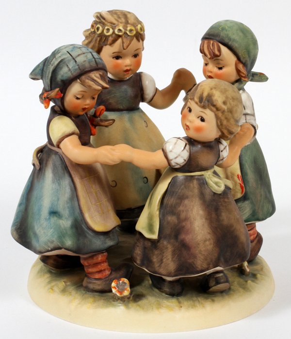 HUMMEL BISQUE FIGURE GROUP 'RING AROUND THE ROSIE': HUMMEL BISQUE FIGURE GROUP, 'RING AROUND THE ROSIE', H 6 3/4", #348:Of four girls in a circle. Goebel Bee mark, c. 1970-1979.