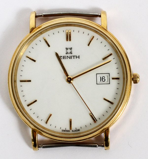 ZENITH 18KT YELLOW GOLD WATCH: ZENITH, 18KT YELLOW GOLD, WATCH , L 1 5/8":18kt yellow gold case and Swiss made movement, water resistant. Measuring L. 1 5/8". For a high resolution photo CLICK H