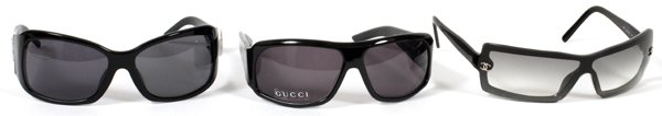 DESIGNER SUNGLASSES THREE PAIRS: DESIGNER SUNGLASSES, THREE PAIRS, CHANEL, GUCCI, AND DOLCE & GABBANA:Including one pair of Dolce & Gabbana sunglasses, together with one Gucci pair, and one pair by Chanel. Each is fitted in their ori