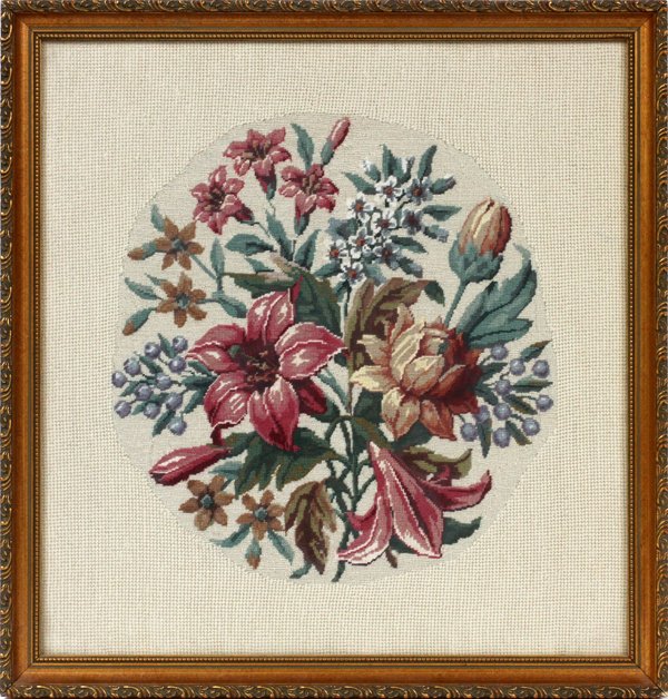 NEEDLEPOINT OF FLOWERS: NEEDLEPOINT OF FLOWERS, 16 3/4" X 16": For a high resolution photo CLICK HERE