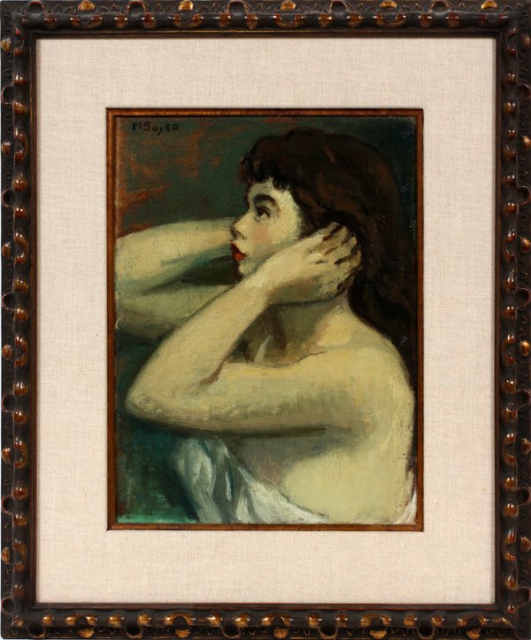 MOSES SOYER OIL ON CANVAS: MOSES SOYER [AMERICAN, 1899-1974], OIL ON CANVAS, H 16 1/4" W 12", "DRESSING":Signed at the upper left; measuring H. 16 1/4" x 12" canvas size. Provenance: Garelick's Gallery, 1972. For a high resolut