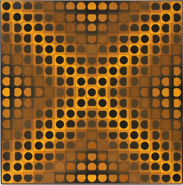 VICTOR VASARELY ACRYLIC ON BOARD 1966: VICTOR VASARELY [FRENCH/HUNGARIAN, 1906-1997], ACRYLIC ON BOARD, 1966, H 31" W 31", "PENGO 2":Signed, entitled, and dated 1966 at the reverse. Measuring H. 31 1/2" x 31 1/2". For a high resolution pho