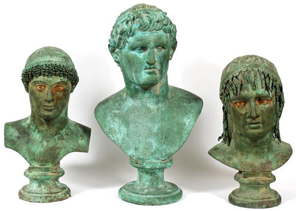 BRONZE BUSTS AFTER THE ANTIQUE: BRONZE BUSTS AFTER THE ANTIQUE, 3, H 20" TO 27":Antiqued green patina. Provenance: lot 336 from the Sotheby's New York auction, "The Collection of Gianni Versace", April 5-7, 2001 (a copy of the catal