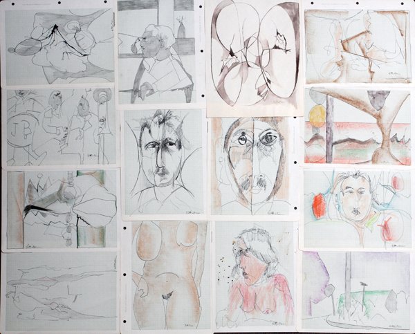 PHILLIP CONRAD HEFFERTON INK WATERCOLOR SKETCHES: PHILLIP CONRAD HEFFERTON, INK, WATERCOLOR & COLORED PENCIL SKETCHES, 29, CA. H 11", W 9", STILL LIFE, FIGURATIVE & FLORAL SUBJECTS:Many signed; unframed. For a high resolution photo