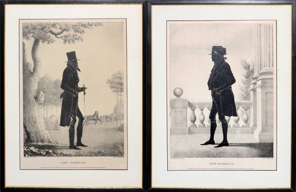 WM. H. BROWN KELLOGG LITHOS SILHOUETTES 2: WM. H. BROWN, KELLOGG LITHOS, SILHOUETTES, 2, H 13", W 10", JOHN MARSHALL & JOHN RANDOLPH:Framed and matted, no glass; E.B. and E.C. Kellogg; first published 1849 and 1844 but prints appears to be lat
