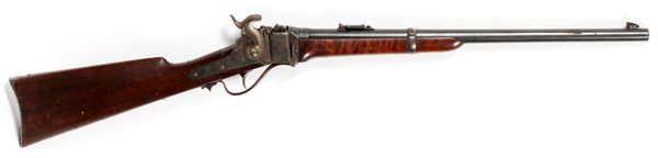 SHARP'S 'NEW MODEL' 1863 .52 CAL. CARBINE: SHARP'S 'NEW MODEL' 1863 .52 CAL. CARBINE, FALLING BLOCK BREECH LOADING ACTION, C1870, L 22" BBL:Sharp's 'New Model', 1863 carbine, .52 cal., breech loading falling block lever action, 22" bbl. C1870.