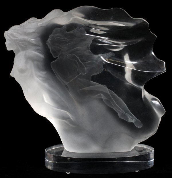 FREDERICK HART ACRYLIC SCULPTURE: FREDERICK HART (1943-1999), ACRYLIC SCULPTURE, H 15", W 13", 'SPIRITA':Cast acrylic sculpture, signed, dated and numbered "Hart 1988, F.H. SGL 202/350 CA" (see additional photo). Measures approximatel