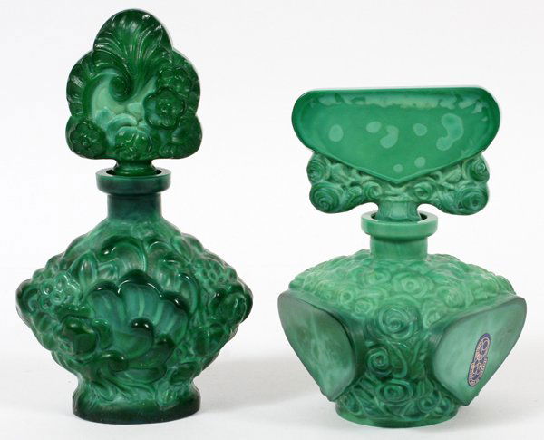 BOHEMIA MALACHITE GLASS SCENT BOTTLES 2 PCS. (1 of 1)