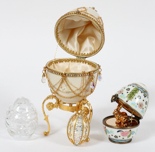FABERGE SIGNED LIMOGES EGG & 3 OTHER EGGS