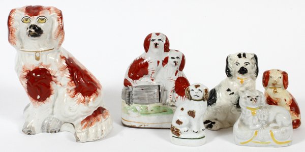 STAFFORDSHIRE POTTERY DOG COLLECTION SIX PIECES (1 of 2)