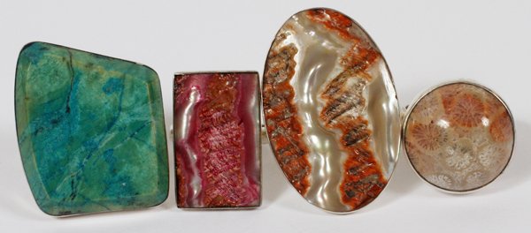 STERLING SILVER TURQUOISE AND AGATE STUDIO RINGS (1 of 1)