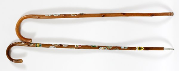 BAVARIAN WALKING STICK CANES W/ 22 HIKING MEDALS (1 of 2)