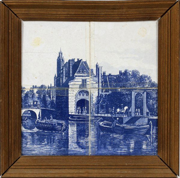 FRAMED DELFT PORCELAIN TILES CANAL SCENES (1 of 2)