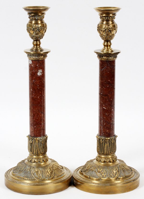 ITALIAN STYLE MARBLE & BRASS CANDLESTICKS PAIR (1 of 1)