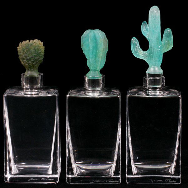 DAUM PATE DE VERRE CACTUS DECANTERS SET OF THREE (1 of 3)