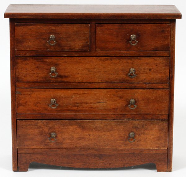 MAHOGANY & PINE MINIATURE CHEST OF DRAWERS C. 1800 (1 of 2)