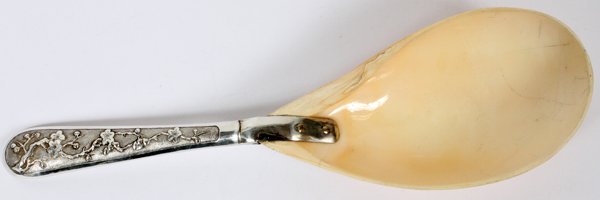 CHINESE EXPORT SILVER & SHELL SERVING SPOON (1 of 3)