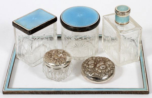 FRENCH GUILLOCHE DRESSER JARS & AMERICAN STERLING (1 of 2)
