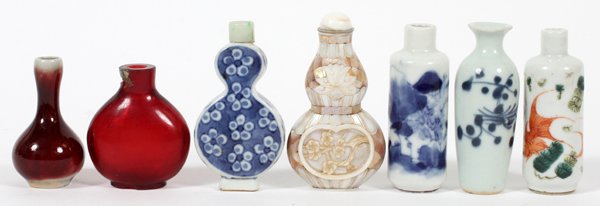CHINESE PORCELAIN SNUFF BOTTLES, SEVEN, (1 of 4)