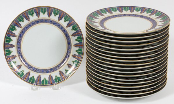 MOTTAHEDEH 'CHARLESTON FEATHER' PORCELAIN PLATES: MOTTAHEDEH 'CHARLESTON FEATHER' PORCELAIN PLATES, SET OF 25, DIA 8 1/2":A set of 25 porcelain plates, Dia.8 1/2", design adapted from Chinese Export porcelain, circa 1795, "Charleston Feather" pattern