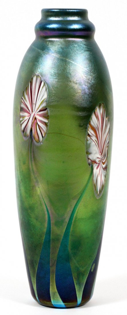 PHOENIX STUDIOS IRIDESCENT GLASS VASE, H 10.25" (1 of 2)