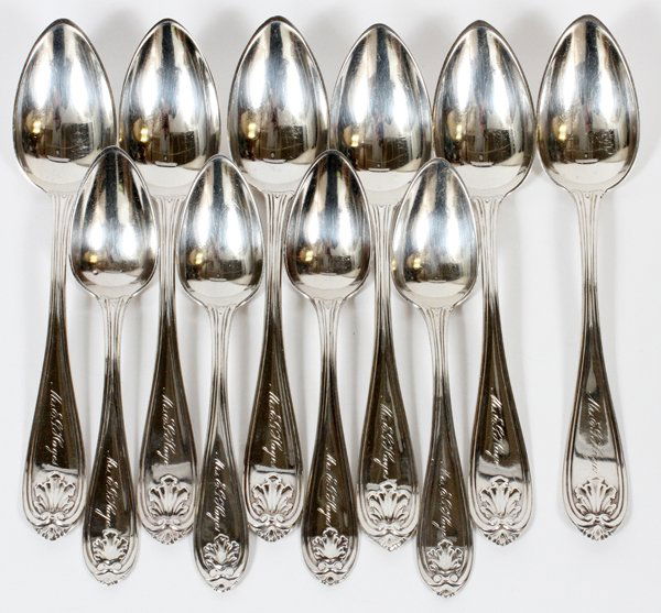 AMERICAN COIN SILVER SPOONS MID 19TH C. TEN (1 of 2)