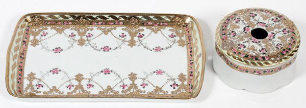 NIPPON PORCELAIN DRESSER TRAY & HAIR RECEIVER (1 of 2)
