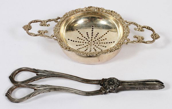 GARRARD & CO. LTD. STERLING TEA STRAINER W/ BOWL (1 of 3)