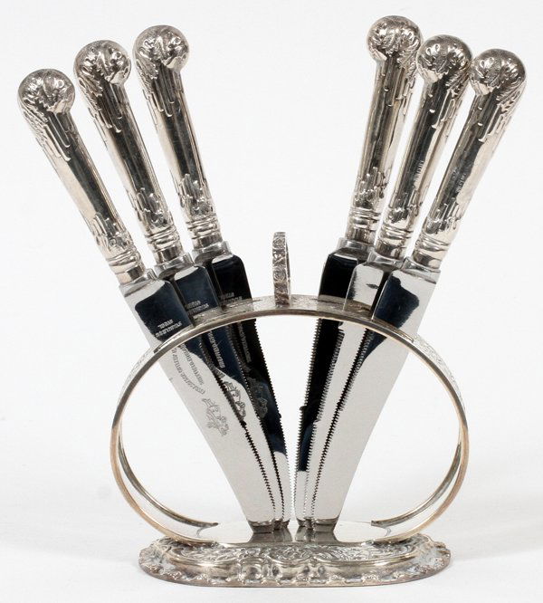 AMBASSADOR STERLING HANDLE FRUIT KNIVESON STAND (1 of 2)